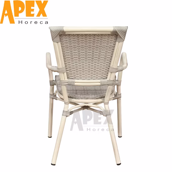 뜨거운 판매 쌓을 수 있는 의자 실내 및 실외 로프 등나무 의자 마당 가구 알루미늄 비스트로 등나무 정원 등나무 식사 의자